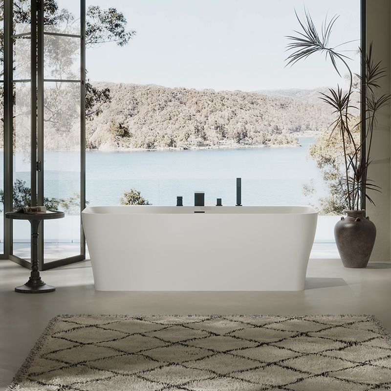 Wholesale High End Quality Back To Wall Freestanding Artificial Stone Bathtub TW-8609