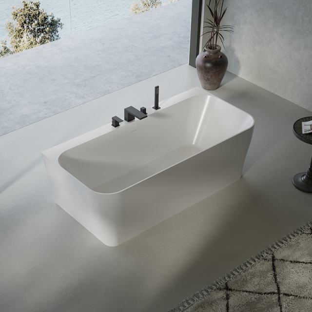 Wholesale High End Quality Back To Wall Freestanding Artificial Stone Bathtub TW-8609