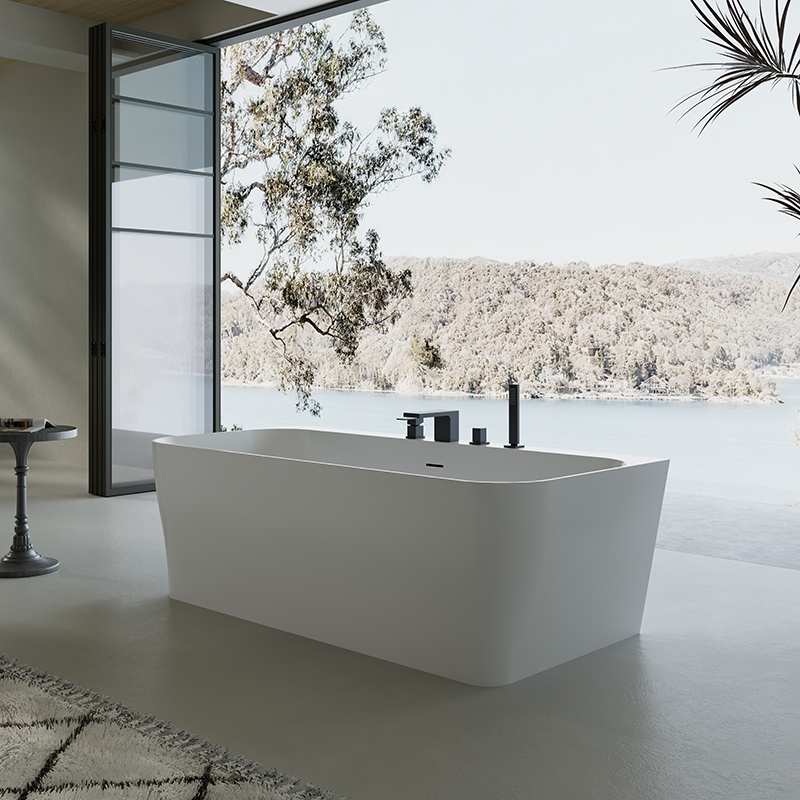 Wholesale High End Quality Back To Wall Freestanding Artificial Stone Bathtub TW-8609