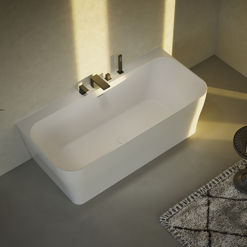 Wholesale High End Quality Back To Wall Freestanding Artificial Stone Bathtub TW-8609