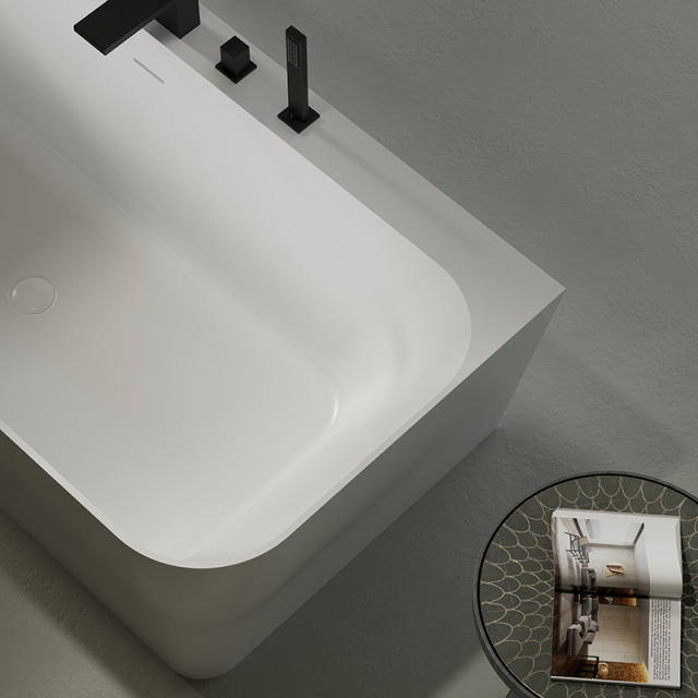 Wholesale High End Quality Back To Wall Freestanding Artificial Stone Bathtub TW-8609