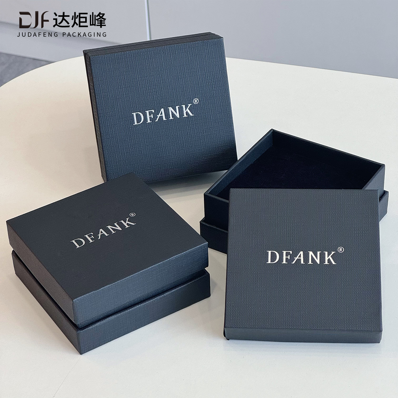 Luxury Custom logo Black 2 Pieces Jewelry Box White Stamping logo Lid and Base Paper Watch Box with Velvet Pillow