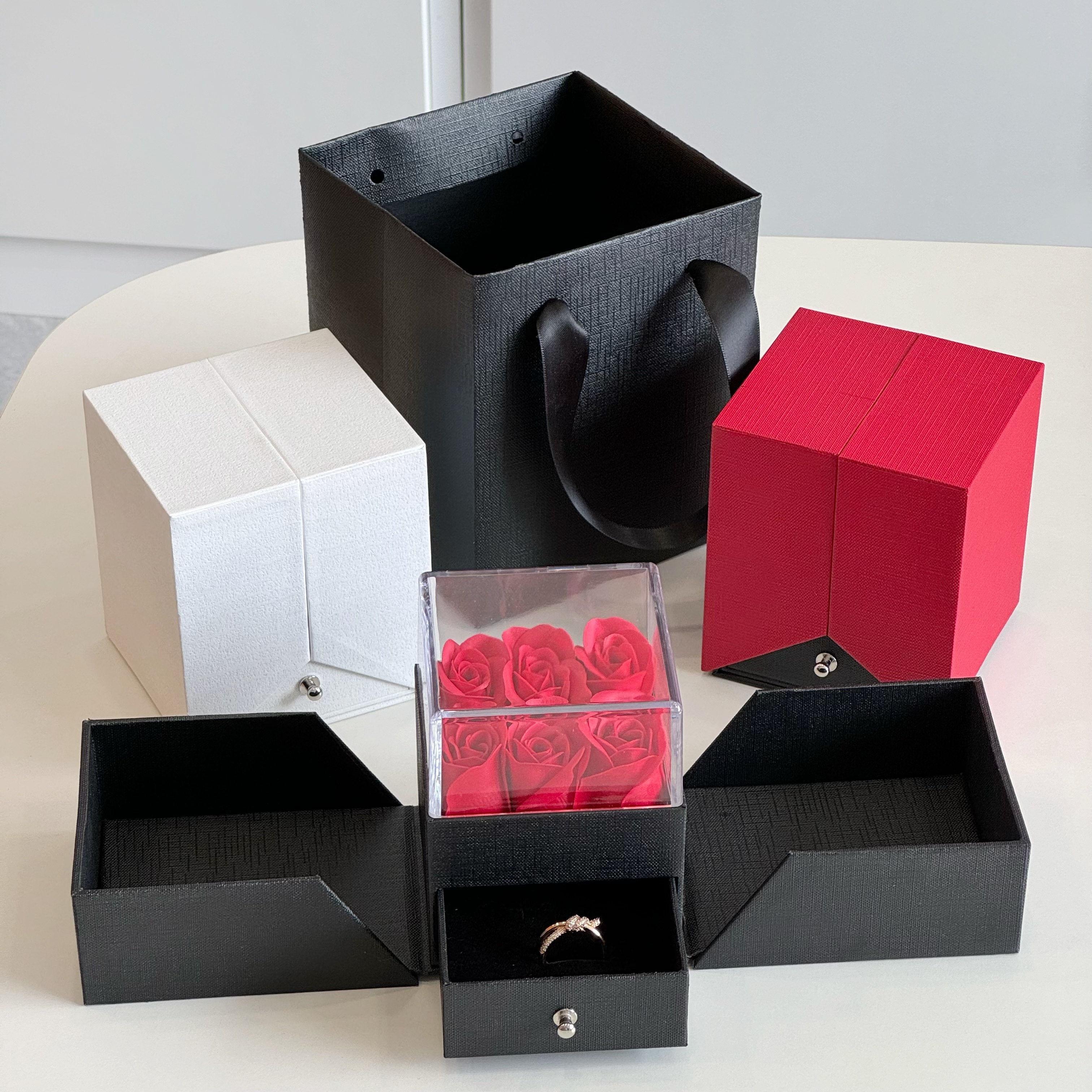 Custom Logo Eternal Flower Jewelry Case | Transparent Acrylic Rose Box for Rings & Necklaces