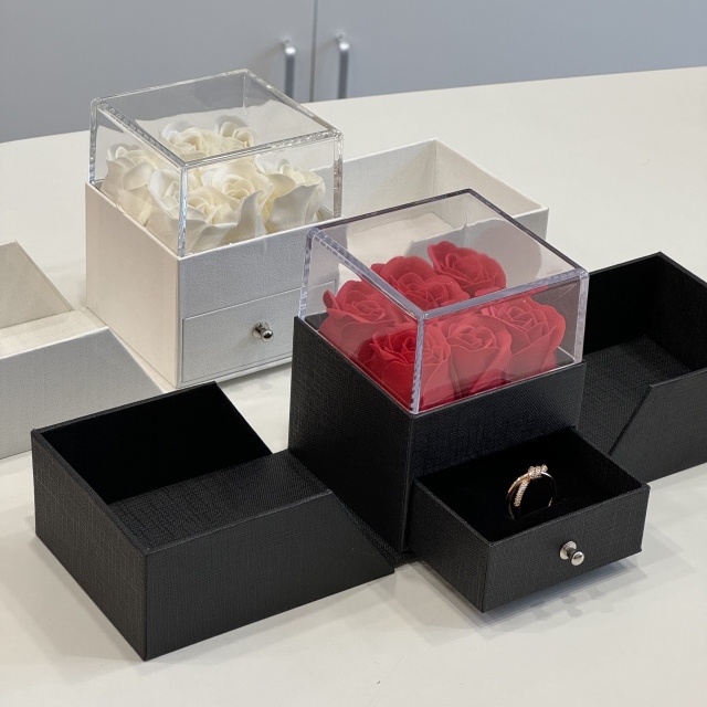 Custom Logo Eternal Flower Jewelry Case | Transparent Acrylic Rose Box for Rings & Necklaces