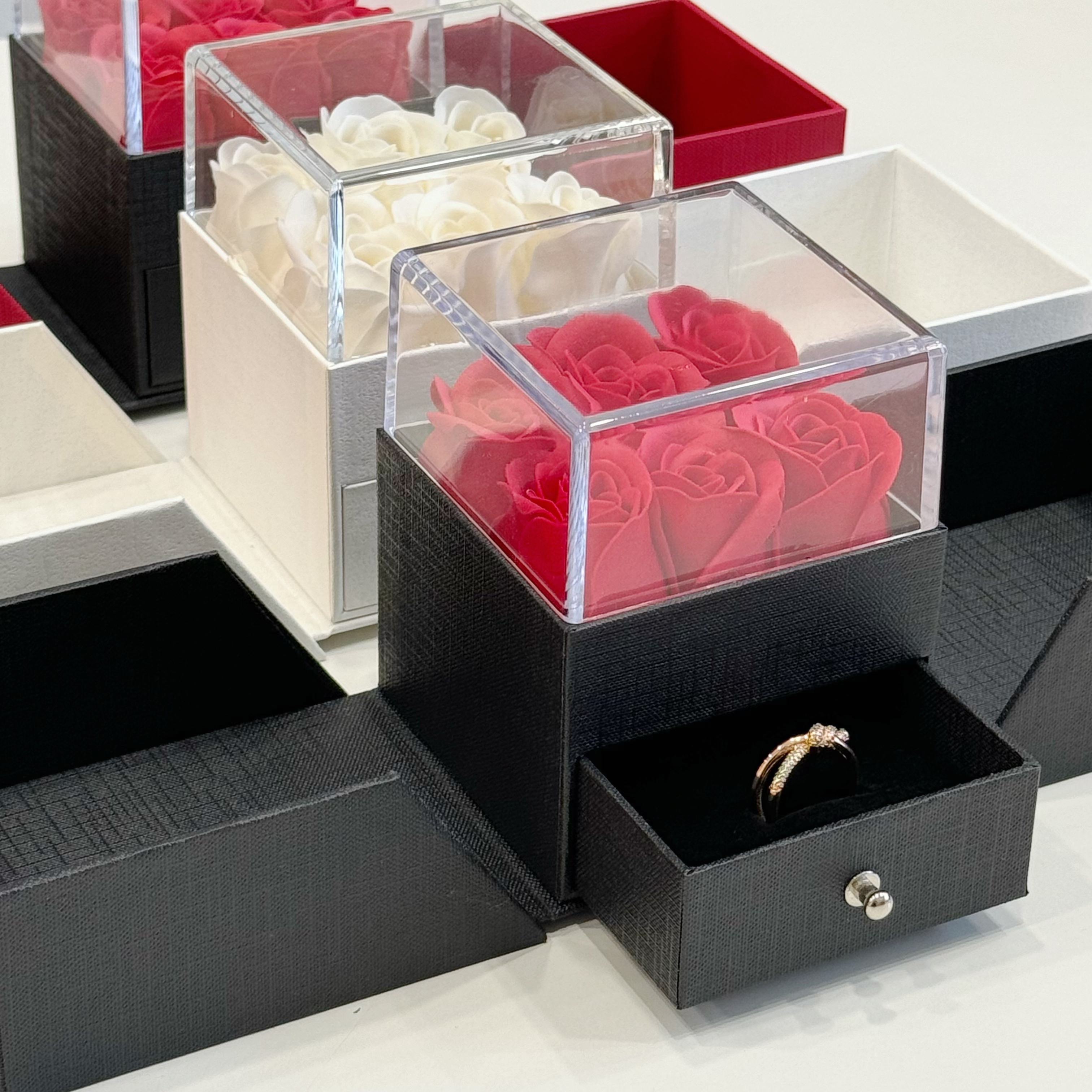 Custom Logo Eternal Flower Jewelry Case | Transparent Acrylic Rose Box for Rings & Necklaces
