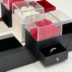 Custom Logo Eternal Flower Jewelry Case | Transparent Acrylic Rose Box for Rings & Necklaces