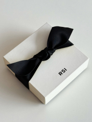 Custom Logo Luxury Jewelry Box with Silk Ribbon - Elegant Black & White Packaging for Rings, Earrings, and Pendants