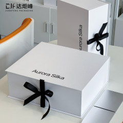 Custom Logo Luxury White Jewelry Box with Black Silk Ribbon - Elegant Magnetic Flip Top Gift Box for Jewelry Branding - Premium Necklace & Bracelet Packaging