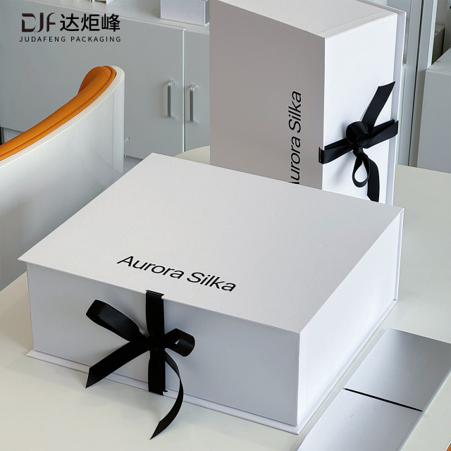 Custom Logo Luxury White Jewelry Box with Black Silk Ribbon - Elegant Magnetic Flip Top Gift Box for Jewelry Branding - Premium Necklace & Bracelet Packaging