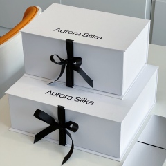 Custom Logo Luxury White Jewelry Box with Black Silk Ribbon - Elegant Magnetic Flip Top Gift Box for Jewelry Branding - Premium Necklace & Bracelet Packaging