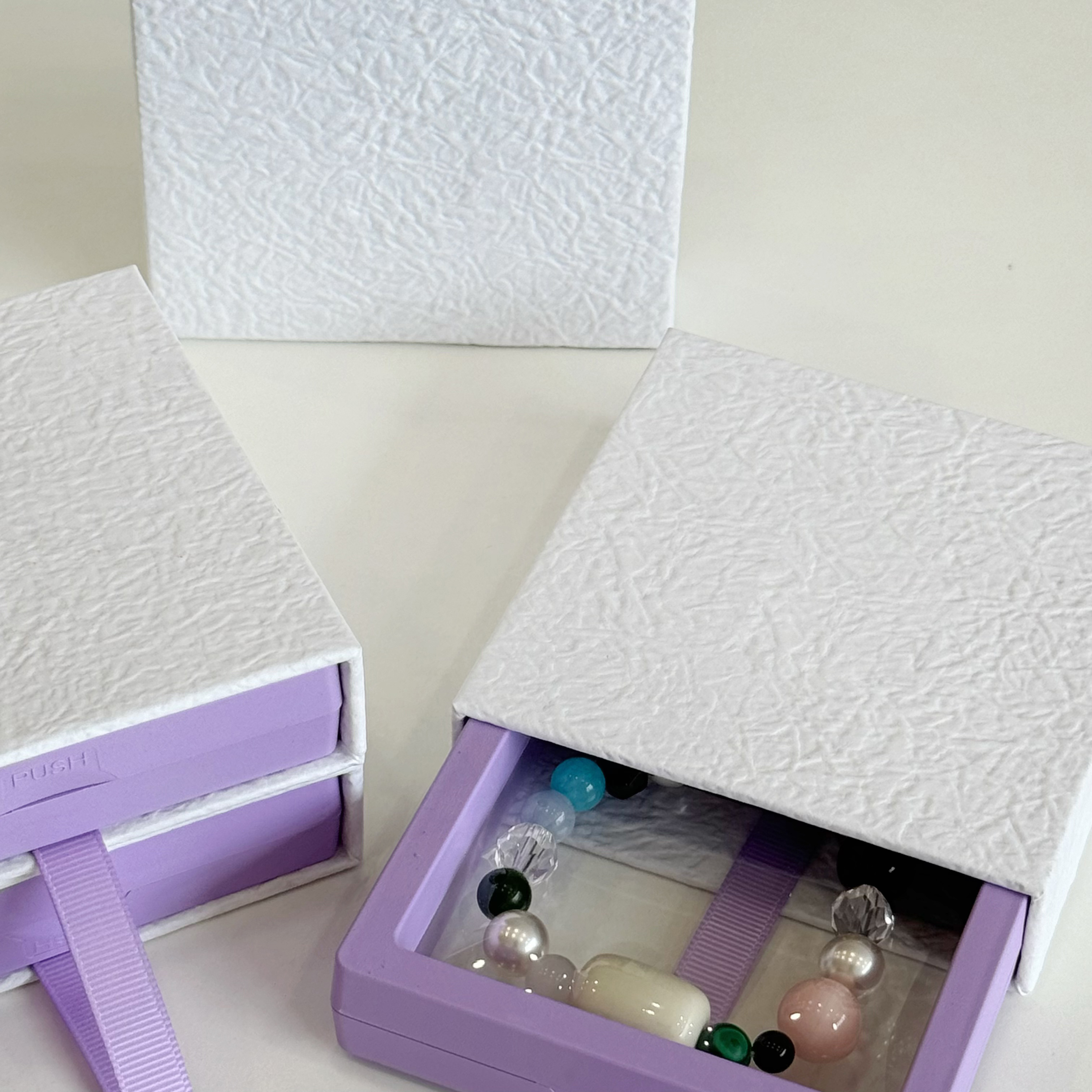 Luxury Purple Ribbon Jewelry Drawer Box - Premium Rigid Cardboard Packaging for Rings, Earrings, and Necklaces - Elegant Jewelry Gift Box with Pull Tab