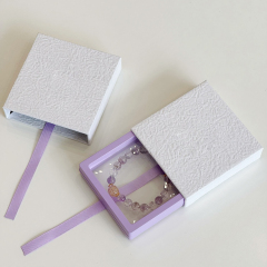 Luxury Purple Ribbon Jewelry Drawer Box - Premium Rigid Cardboard Packaging for Rings, Earrings, and Necklaces - Elegant Jewelry Gift Box with Pull Tab