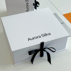 Custom Logo Luxury White Jewelry Box with Black Silk Ribbon - Elegant Magnetic Flip Top Gift Box for Jewelry Branding - Premium Necklace & Bracelet Packaging