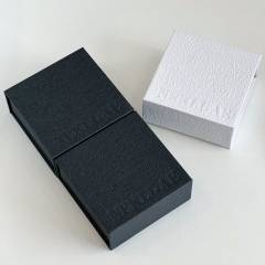 Luxury Magnetic Flip-top Jewelry Box - Textured Black & White Book-Style Gift Box for Bracelets and Necklaces - Premium Rigid Magnetic Closure Packaging