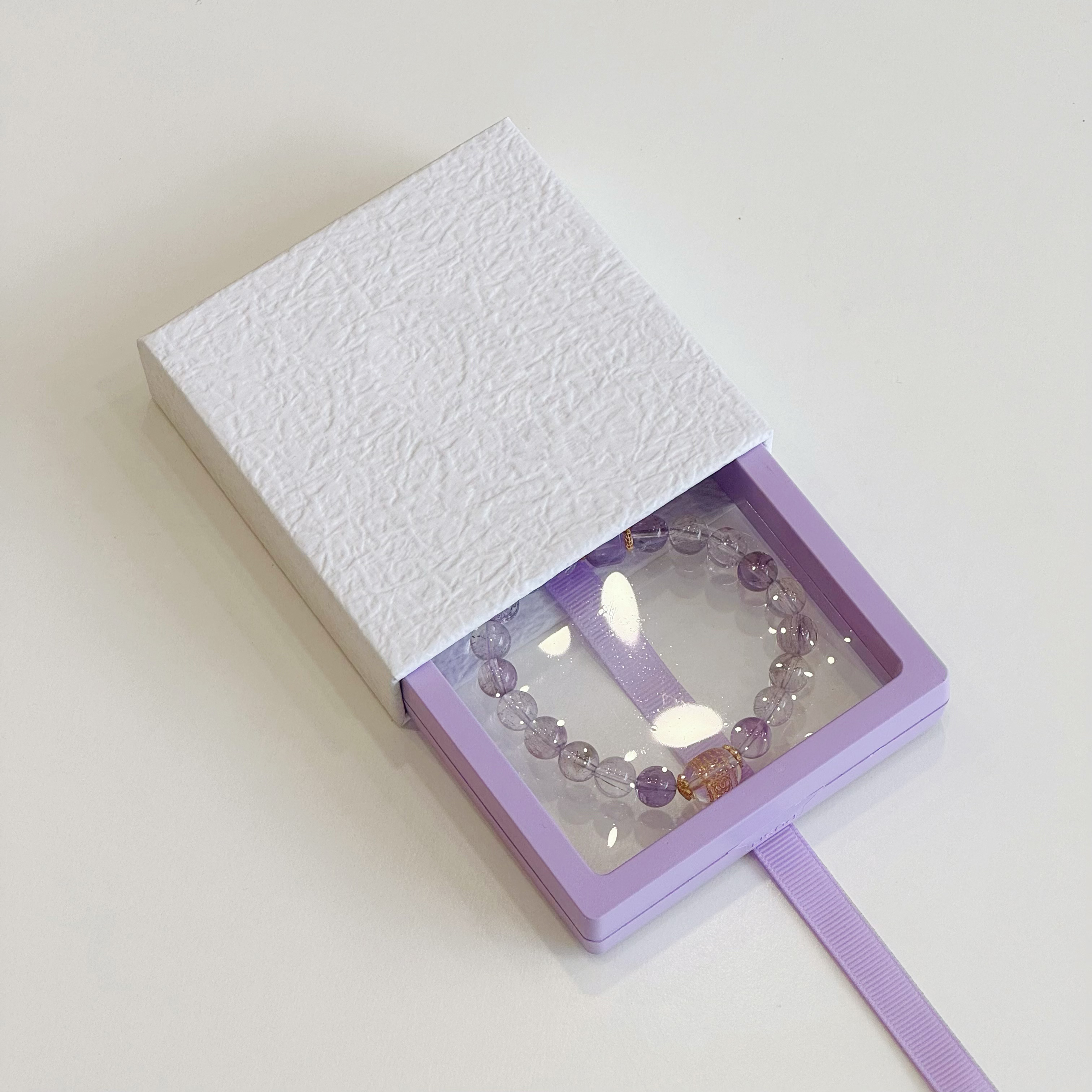 Luxury Purple Ribbon Jewelry Drawer Box - Premium Rigid Cardboard Packaging for Rings, Earrings, and Necklaces - Elegant Jewelry Gift Box with Pull Tab