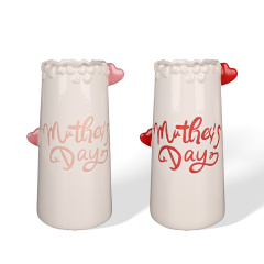 Wholesale Love Ear Ceramic Flower Pot in Pink and White