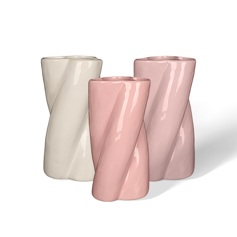 Wholesale Simple indoor ceramic vase with twisted flowers