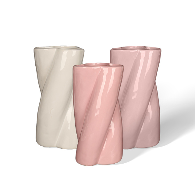Wholesale Simple indoor ceramic vase with twisted flowers