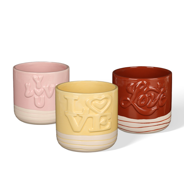 Wholesale Three Colors of Straight Basin Ceramic Flower Pots