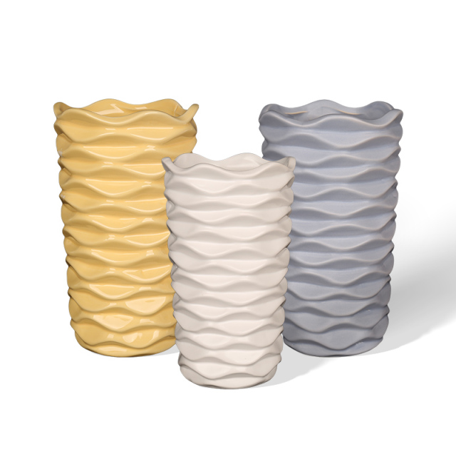 Wholesale Creative Ceramic Wave Threaded Floor Flower Pot