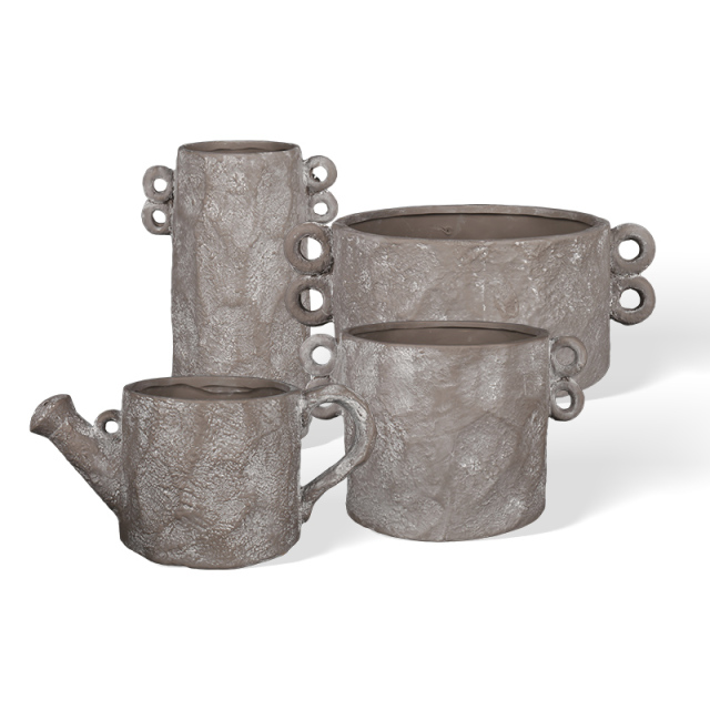 Wholesale Two-ear hand-punched ceramic flower pot with three color options