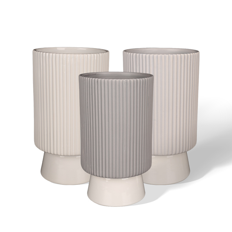 Wholesale Minimalist ceramic vertical stripe relief raised flower pot