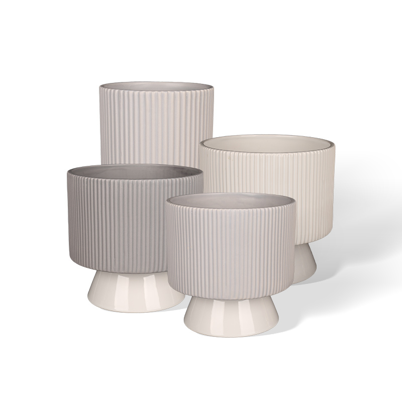 Wholesale Minimalist ceramic vertical stripe relief raised flower pot