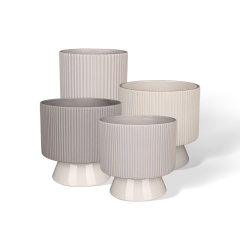 Wholesale Minimalist ceramic vertical stripe relief raised flower pot