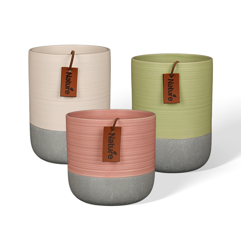 Wholesale Retro Garden-style Ceramic Flowerpot with Leather Label