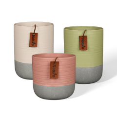 Wholesale Retro Garden-style Ceramic Flowerpot with Leather Label