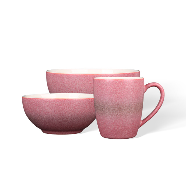 Wholesale Pink matte ceramic tableware with a frosted texture