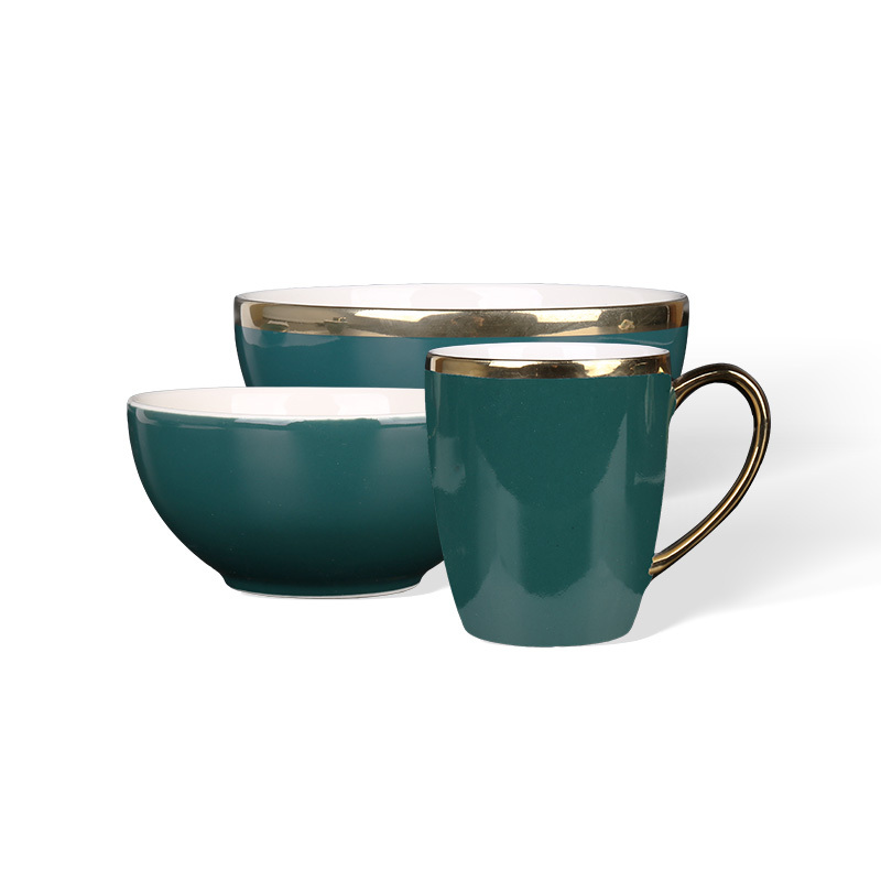Wholesale Dark green with gold border, light luxury ceramic tableware
