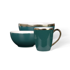 Wholesale Dark green with gold border, light luxury ceramic tableware