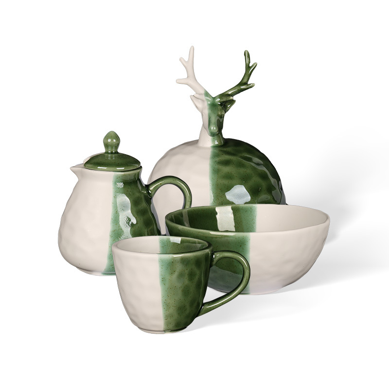 Wholesale Retro Colorful Texture Ceramic Tea Set