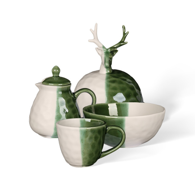 Wholesale Retro Colorful Texture Ceramic Tea Set