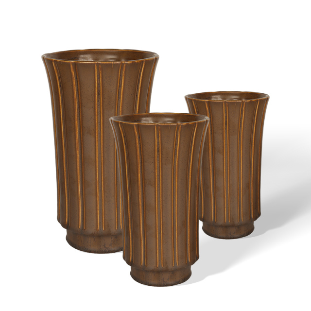 Wholesale Retro Vertical Bar Textured Ceramic Vase