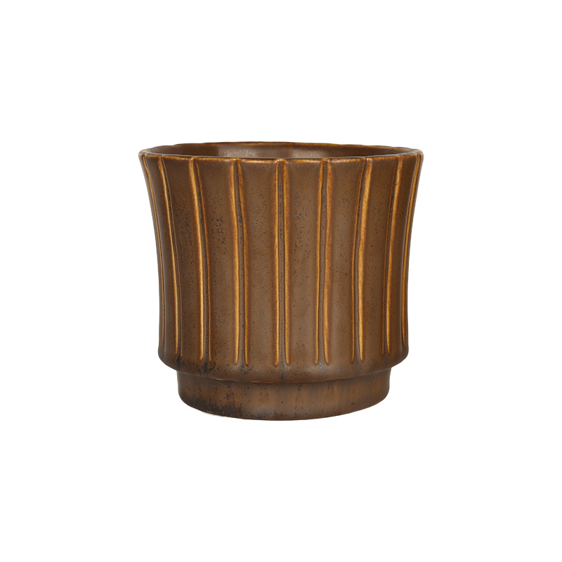 Wholesale Retro Vertical Bar Textured Ceramic Vase