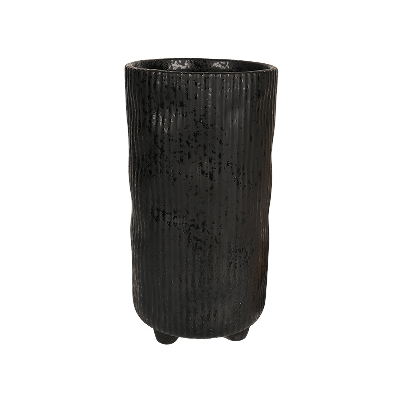 Wholesale Retro three-legged ceramic vase with vertical stripes