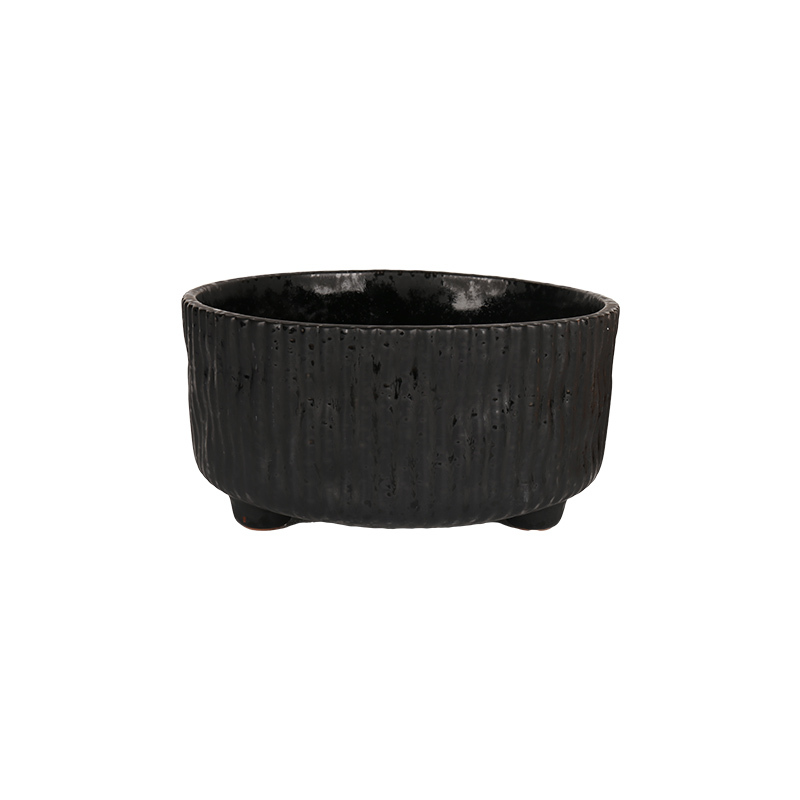 Wholesale Retro three-legged ceramic vase with vertical stripes