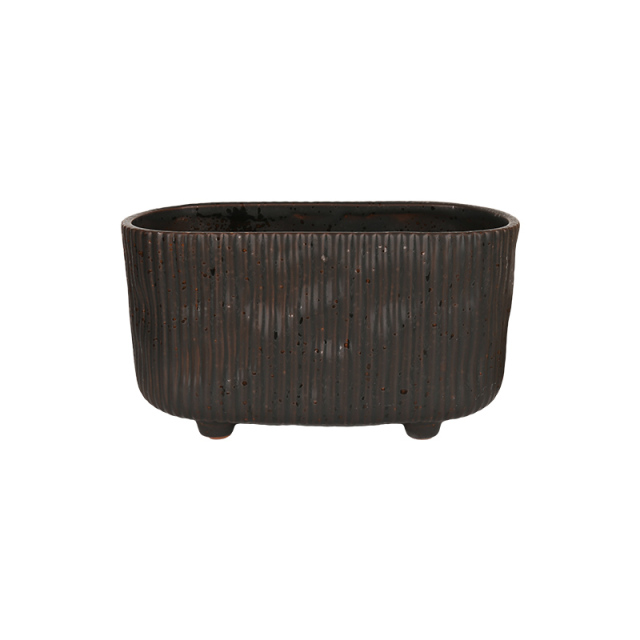 Wholesale Retro three-legged ceramic vase with vertical stripes
