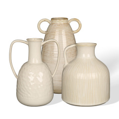 Wholesale Single and Double Ear Large Belly Vertical Brush Pattern Ceramic Vase