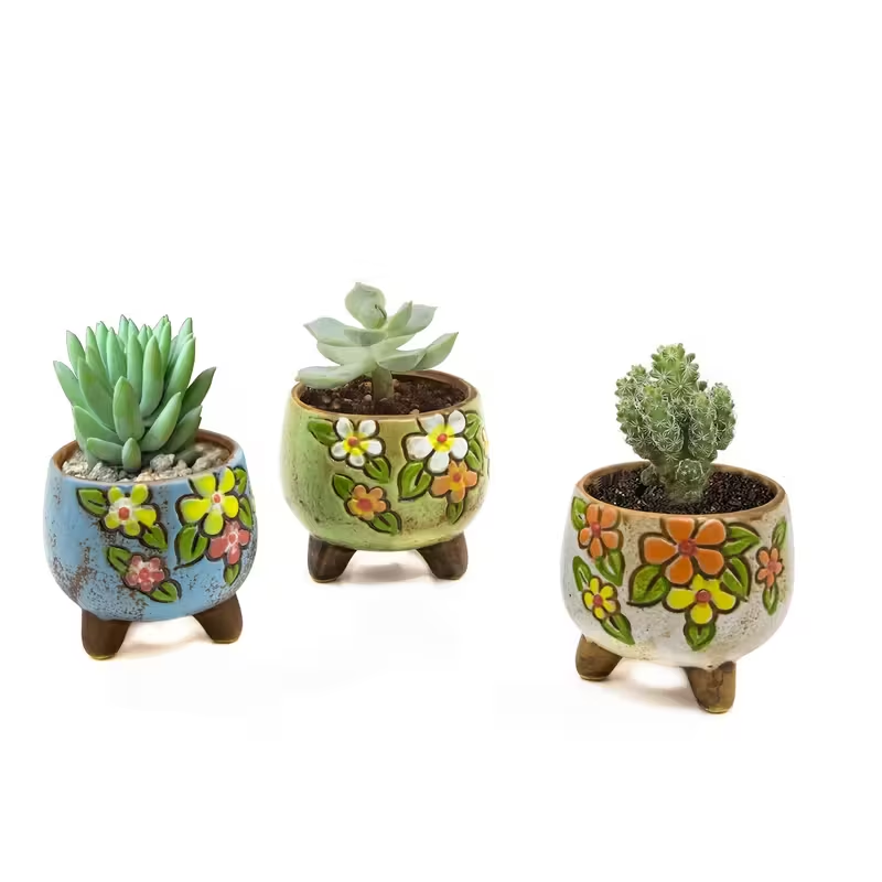 Wholesale Hand-painted Rustic Three-legged Succulent Flowerpot