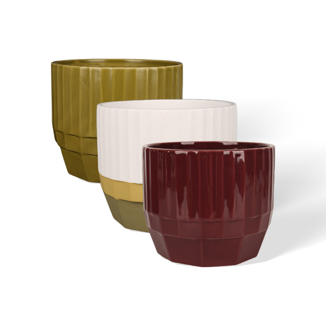 Wholesale ceramic vase with vertical stripes and conical base