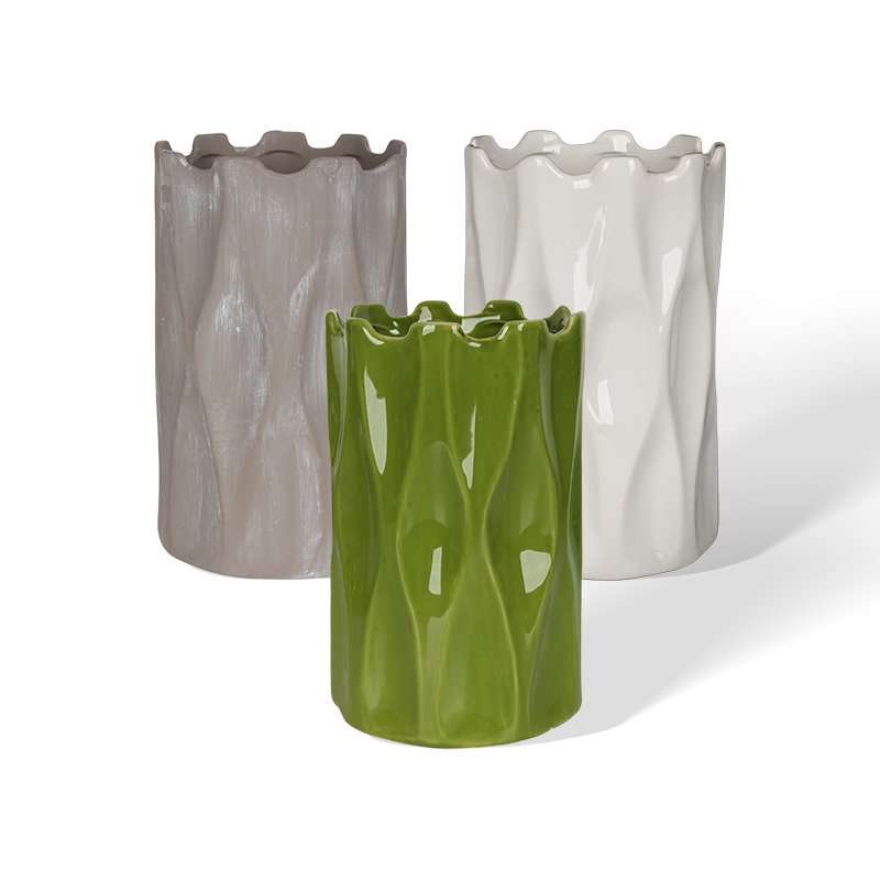 Wholesale glossy wavy ceramic vase