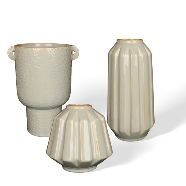 Wholesale Modern Vertical Ribbed Textured Ceramic Vase