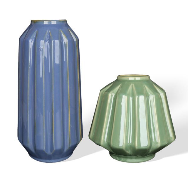 Wholesale Modern Vertical Ribbed Textured Ceramic Vase