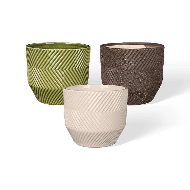 Wholesale three-dimensional ribbed relief texture ceramic vase