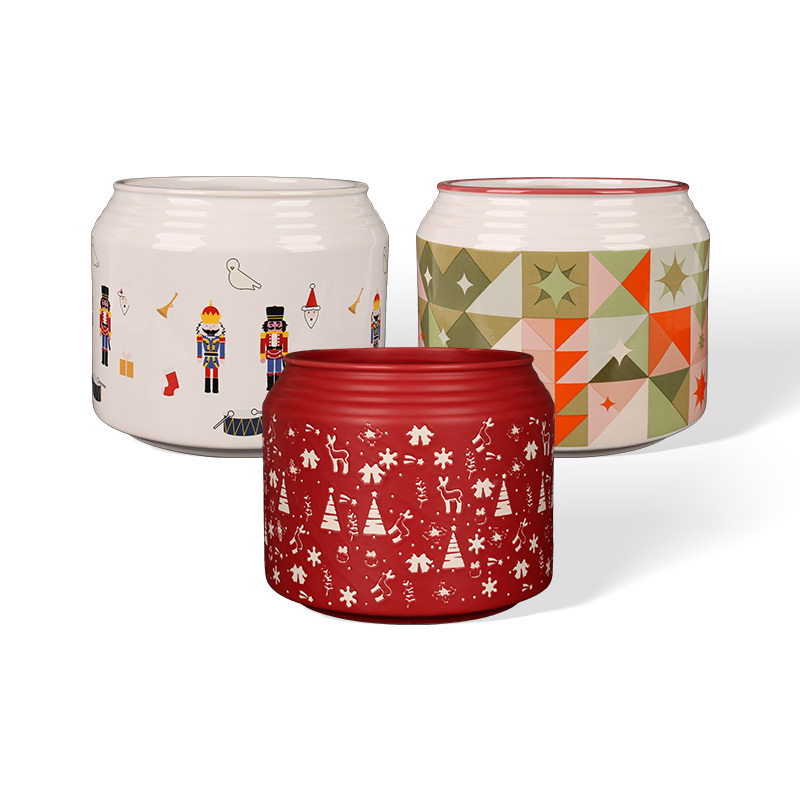 Wholesale Christmas-themed ceramic vases with printed designs