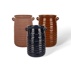 Wholesale ceramic vase with double ears and horizontal stripes
