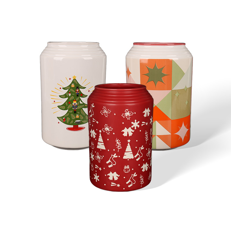 Wholesale Christmas-themed ceramic vases with printed designs